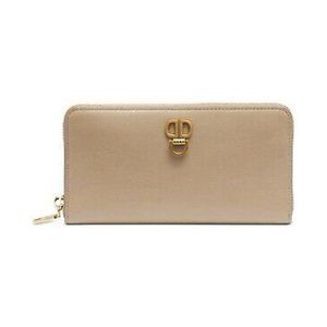 DKNY Linton Zip Around Wallet/Credit Card Holder Dune Leather/Brass Tone Details